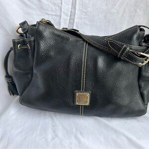 Dooney & Bourke Black Leather Shoulder Bag with Gold Accents